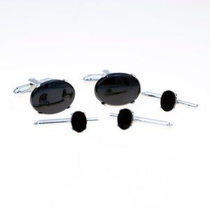 ONYX CUFFLINKS, SPRING-BACK TUXED0 STUDS - MScTTSG1